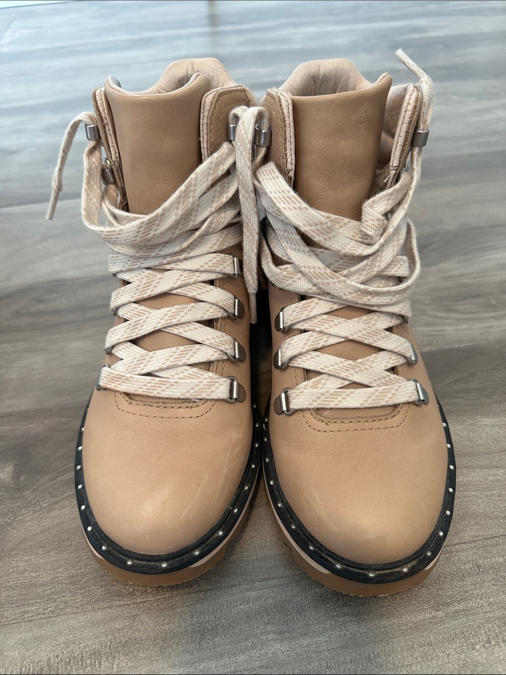 Sorel Beige Lace-Up Studded Trim Boots - Picture 2 of 7